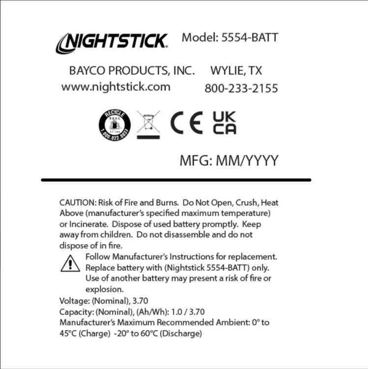 Nightstick REPLACEMENT LIPO BATTERY - XPR-5554G SERIES - Image 2