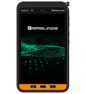 Front view of the Ecom Tab-Ex 05 D2 Android tablet by Pepperl+Fuchs, designed for use in Class I Division 2 hazardous areas