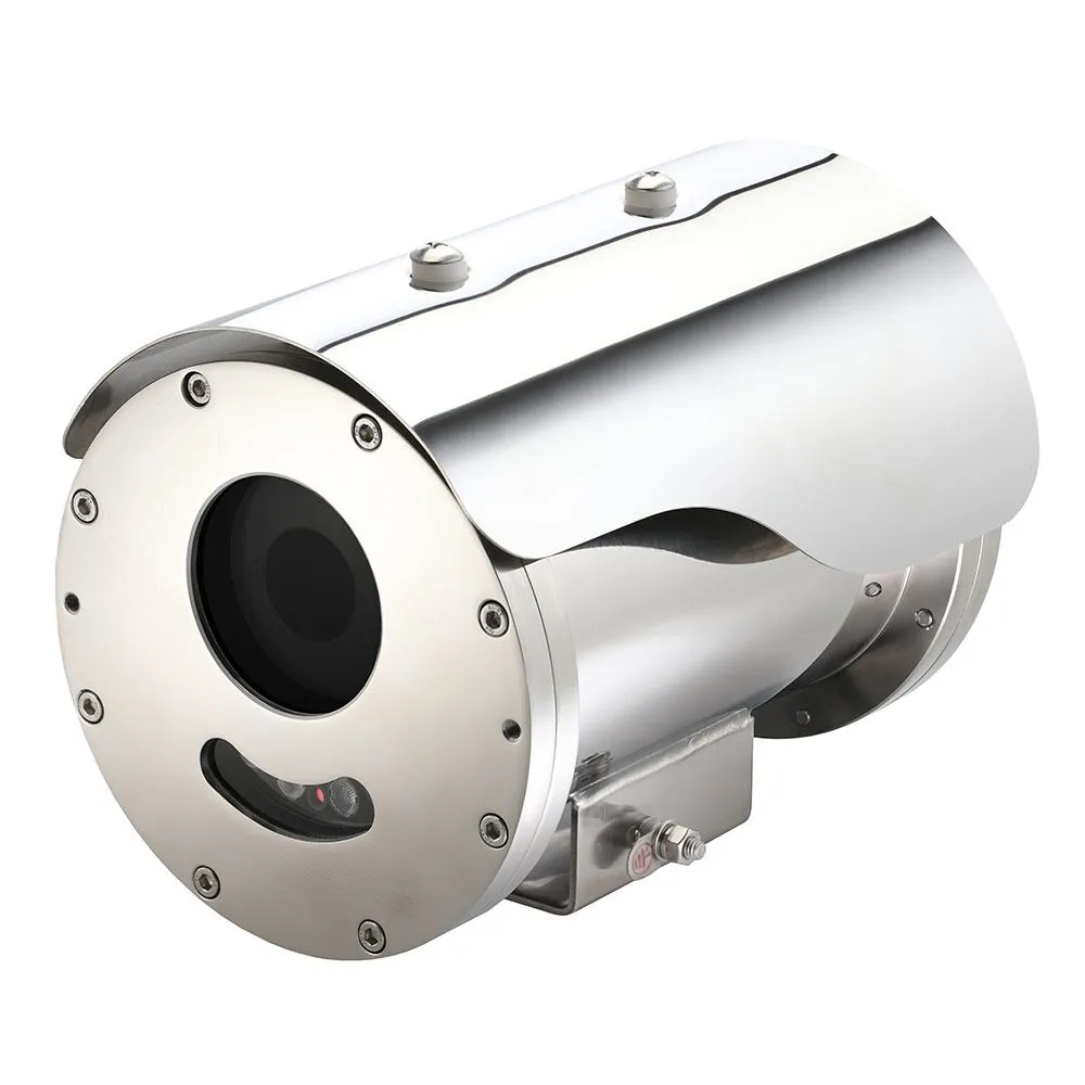 IVC AFV-3543-7 Class I Division 1 thermal IP camera with stainless steel housing and Germanium lens, designed for hazardous industrial environments