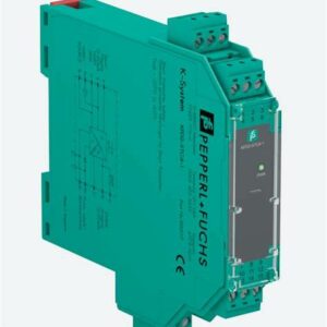 Pepperl+Fuchs KFD2-STC5-1.2O Intrinsically Safe Signal Conditioner – 1-channel, DIN rail mount, green housing with labeled terminals.