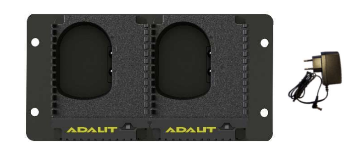 Adalit L-4000 Charger with LED status indicator, compact wall-mounted design for 100/240V AC power, IP54-rated for industrial use.