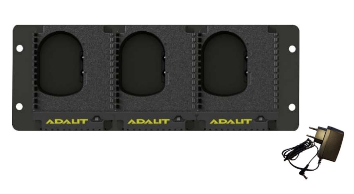 Adalit L-4000 Charger with LED status indicator, compact wall-mounted design for 100/240V AC power, IP54-rated for industrial use.