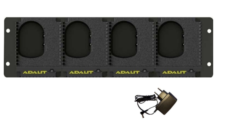 Adalit L-4000 Charger with LED status indicator, compact wall-mounted design for 100/240V AC power, IP54-rated for industrial use.