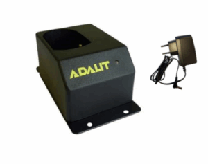 Adalit L-30 flashlight charger with LED status indicator, compact design for wall (100/240V) or vehicle (12V) charging, IP54 industrial-grade protection, available in single or multi-unit configurations.