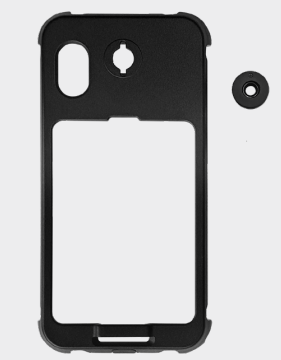 A rugged, black protective hard-shell case for the BARTEC SP9EX1 smartphone. The image shows a matte-finish industrial cover featuring a circular adapter mounting point on the back for belt clips or hand straps, precise cutouts for the camera and sensors, and a reinforced bottom section designed to secure the device's USB-C port in hazardous environments