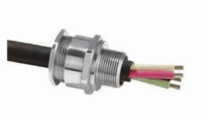 ATEX-certified nickel-plated brass explosion proof cable gland, 1/2" NPT, IP68-rated, for unarmored or braided cables in hazardous industrial environments.