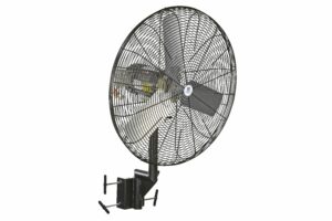 Larson Electronics EPF-30-IBM explosion proof 30-inch fan with red aluminum blades, 115V motor, and 2-inch horizontal I-beam clamp mount for hazardous area ventilation