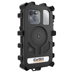 iCorDEX XARMOR™ 15PSx-3 ATEX Certified iPhone® 15 Plus Case – Zone 2/22 intrinsically safe case with wireless charging, flash tunnel, audio skins, and 4m drop-tested offshore compliance