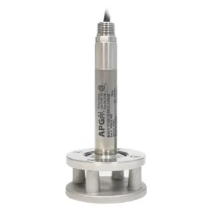 APG PT-500 intrinsically safe submersible pressure transmitters — one with a reusable protective cage for dirty liquids and another with a removable nose cone for clean liquids, shown on a white background