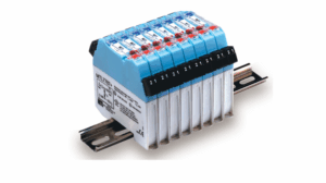 MTL7707P+ intrinsic safety shunt-diode barrier from the MTL7700 Series, DIN-rail mounted module with dual channels and removable terminals for hazardous-area switch and transmitter protection.