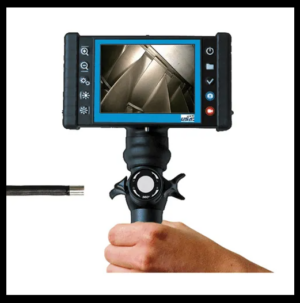 Borescope USA VIDEOSCOPE-XT intrinsically safe inspection camera with 5-inch VGA color display and rugged orange housing for Class 1 Division 2 hazardous areas