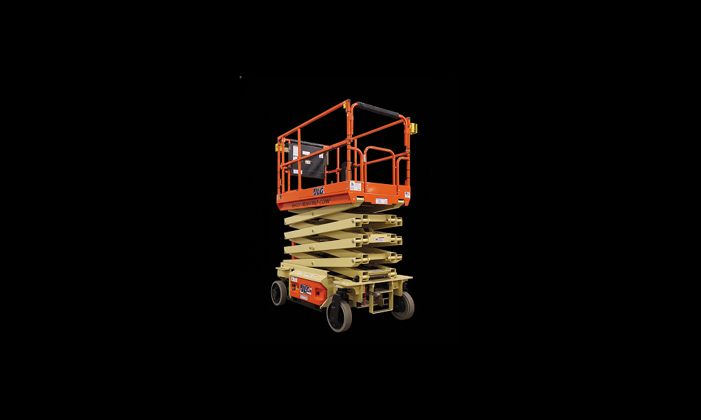 Explosion proof scissor lift with padded aircraft rails PAR system featuring yellow urethane foam bumpers for impact protection in hazardous industrial environments