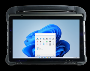 DT311YR 11.6-inch C1D2 rugged tablet for oil and gas featuring a sunlight-readable 1000-nit touchscreen, reinforced corners, and Windows 11 IoT interface