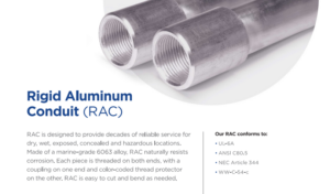 Rigid Aluminum Conduit (RAC) pipes showing threaded ends and a pre-installed coupling,