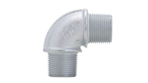 Crouse-Hinds EL395 1-inch 90-degree male explosion-proof conduit elbow featuring a rugged Feraloy iron alloy body and precision-cut NPT threads for hazardous location electrical systems.