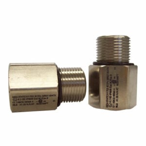 ATEX IECEx certified cable adaptor in nickel plated brass and stainless steel for hazardous area Zone 1/21 applications
