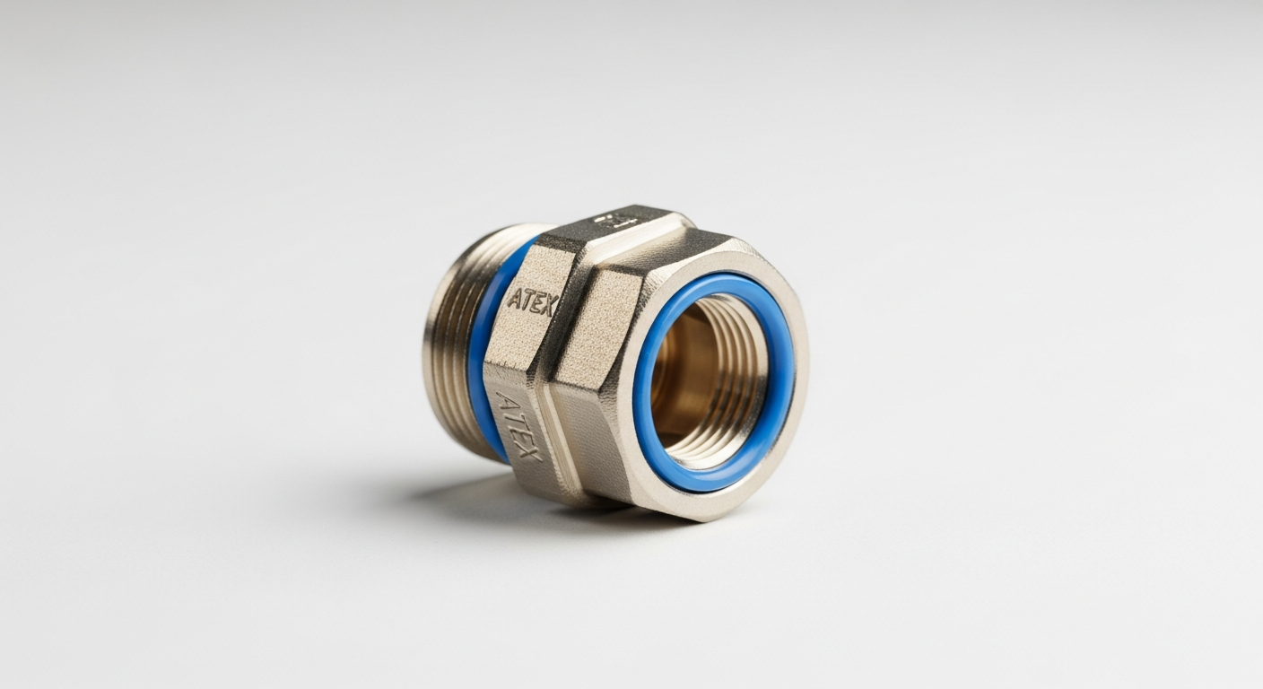 A detailed view of a certified ATEX cable gland