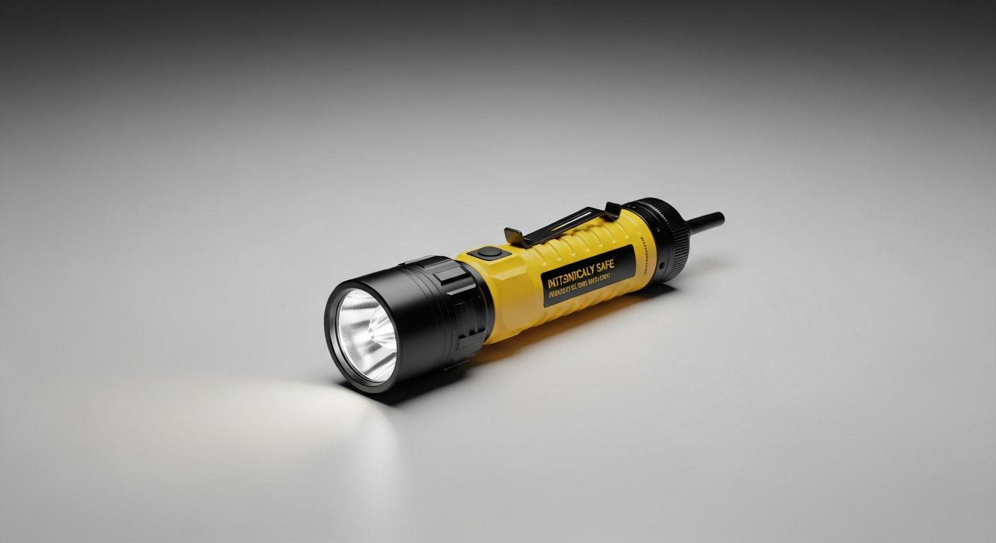 An intrinsically safe flashlight certified to meet Class 1 Division 1 flashlight requirements.