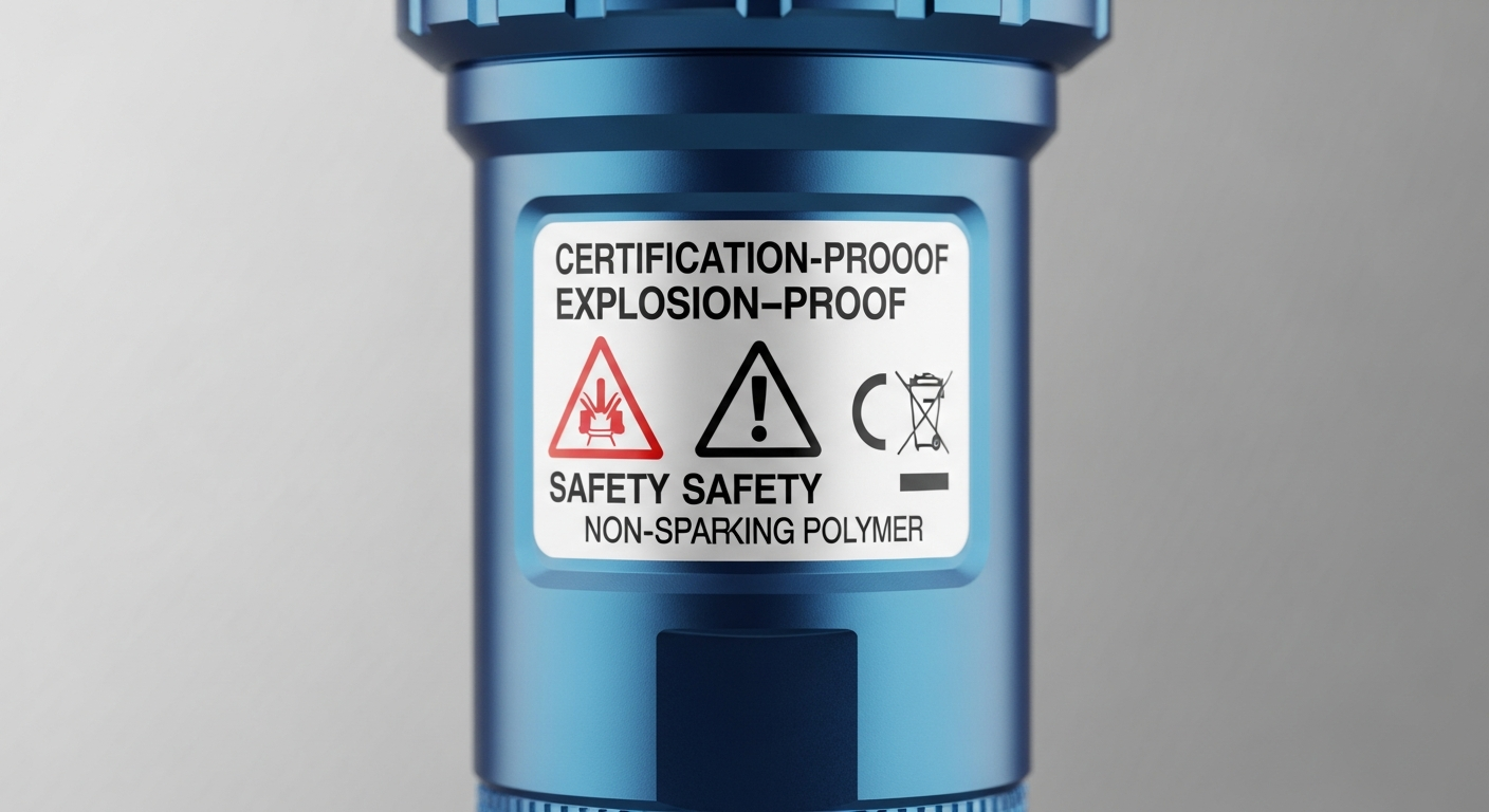 Detail of a certification marking demonstrating compliance with class 1 division 1 flashlight requirements