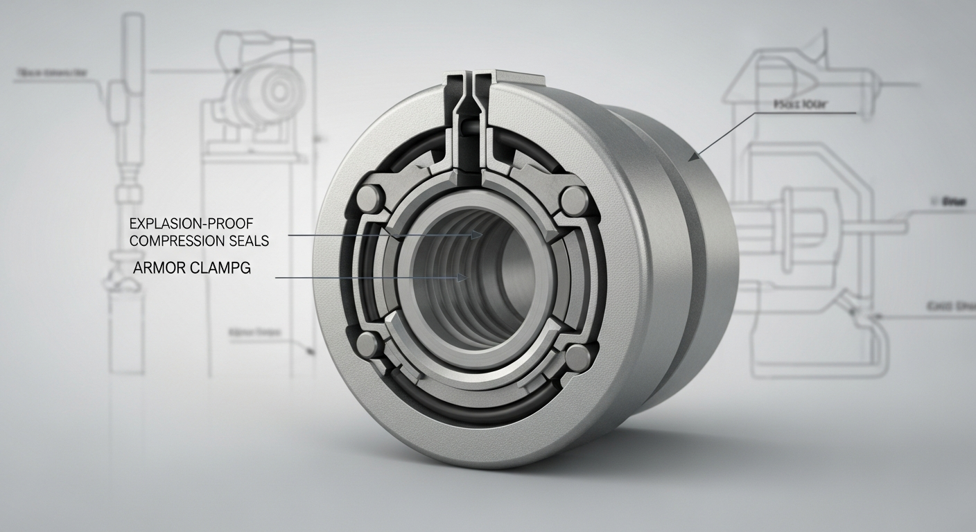 An internal view showing the components that explain how do explosion proof cable glands work to prevent explosions.