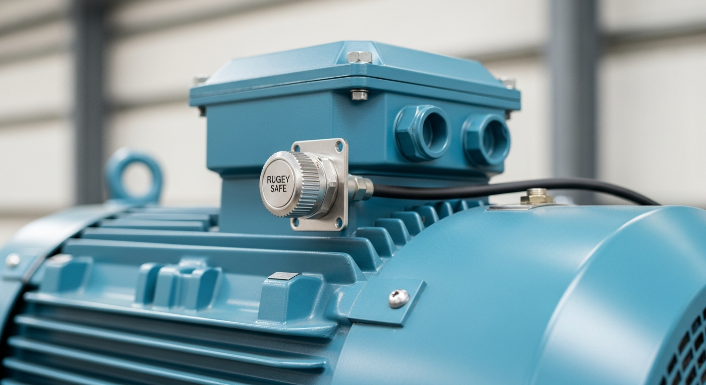 An intrinsically safe sensor used for predictive maintenance in hazardous areas on an industrial motor.