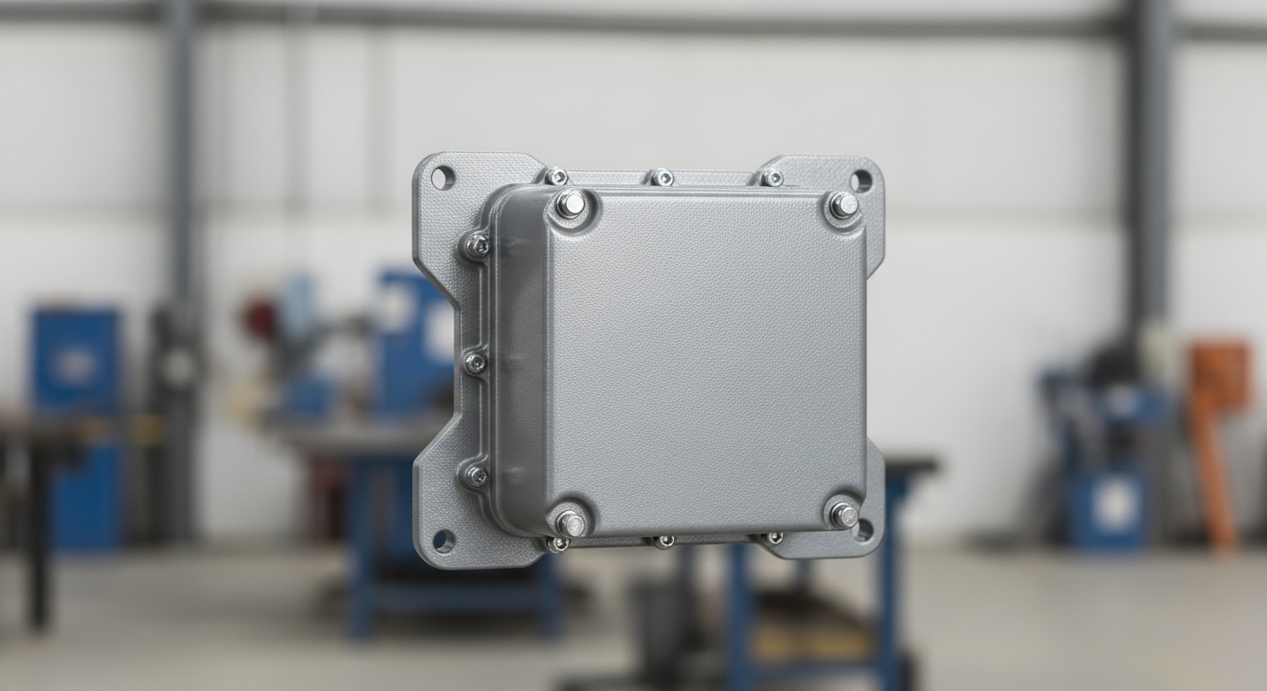A lightweight aluminum explosion proof enclosure ready for installation
