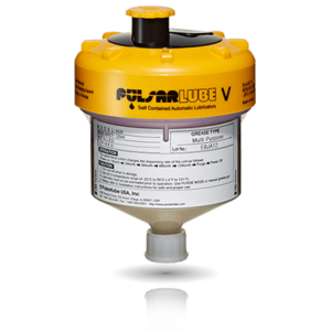 Pulsarlube V125 Automatic Single-Point Lubricator with LCD Display, 125ml reservoir capacity, pre-filled with PL1 Multipurpose Grease, ATEX and IECEx certified for hazardous industrial environments.