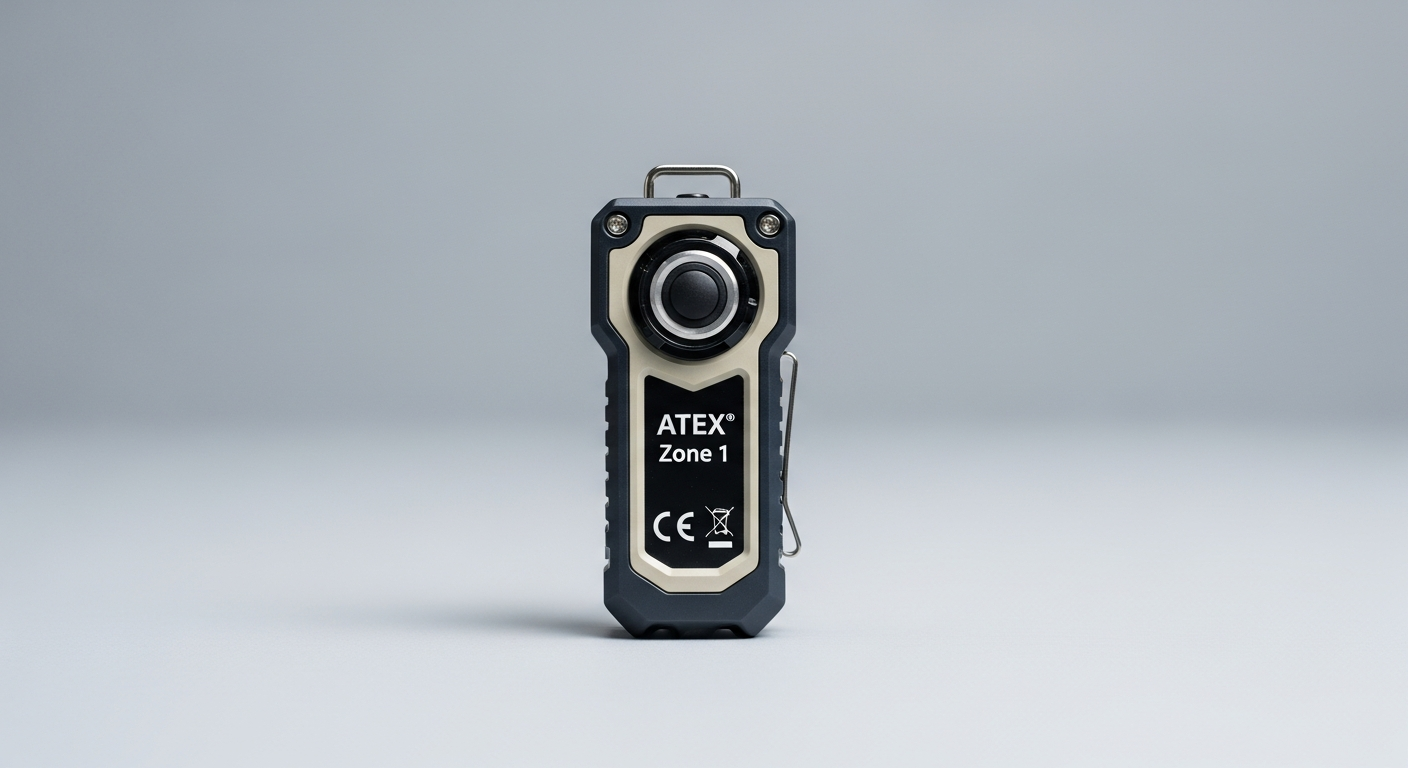 A certified intrinsically safe flashlight, highlighting the difference in atex zone 1 vs zone 2 equipment.