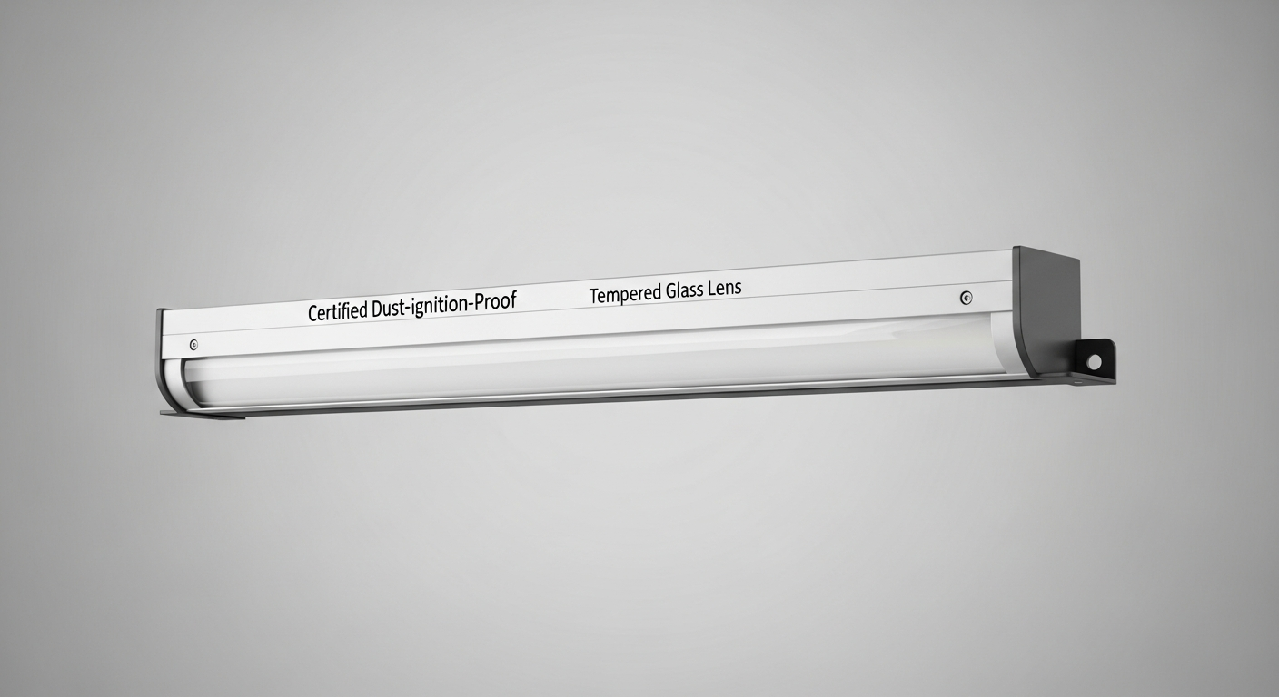 A dust-ignition-proof light fixture required by the class 2 division 1 hazardous location definition