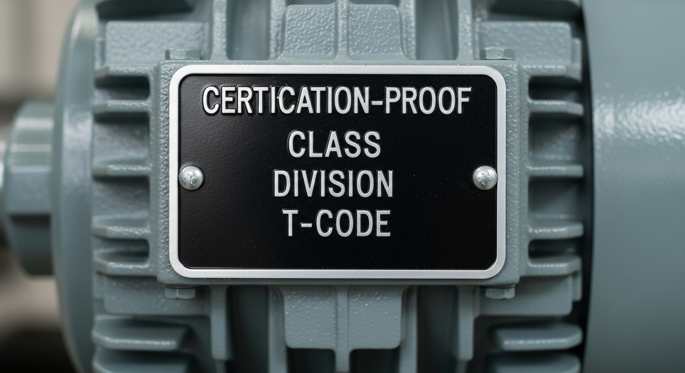 Detail of an explosion proof motor's certification nameplate