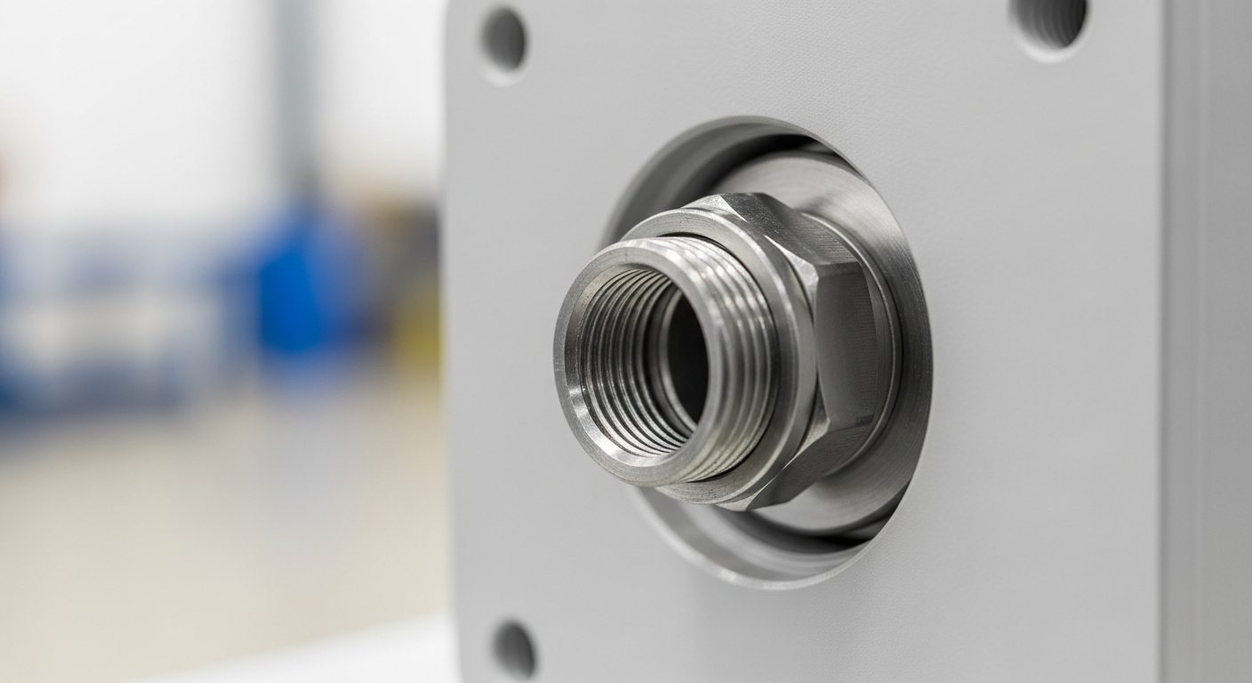 A technician correctly fitting a component, demonstrating how to install explosion proof cable glands on an enclosure.