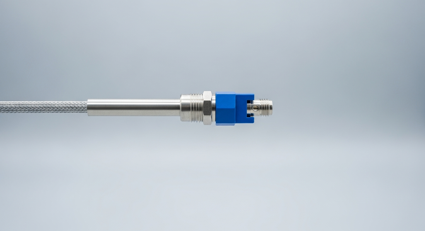 An intrinsically safe temperature probe with a certified terminal head, featured in a guide for hazardous areas.