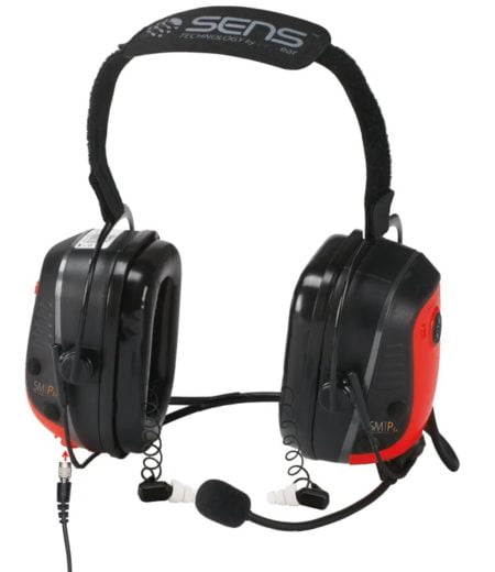 Intrinsically Safe Dual Hearing Protection Headset Sensear SM1PBEXDP02 Series behind the neck