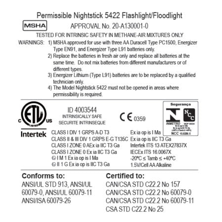 Intrinsically Safe Flashlight NightStick XPP-5422G dustproof