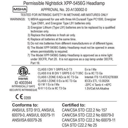 Intrinsically Safe Flashlight NightStick XPP-5456G head lamp