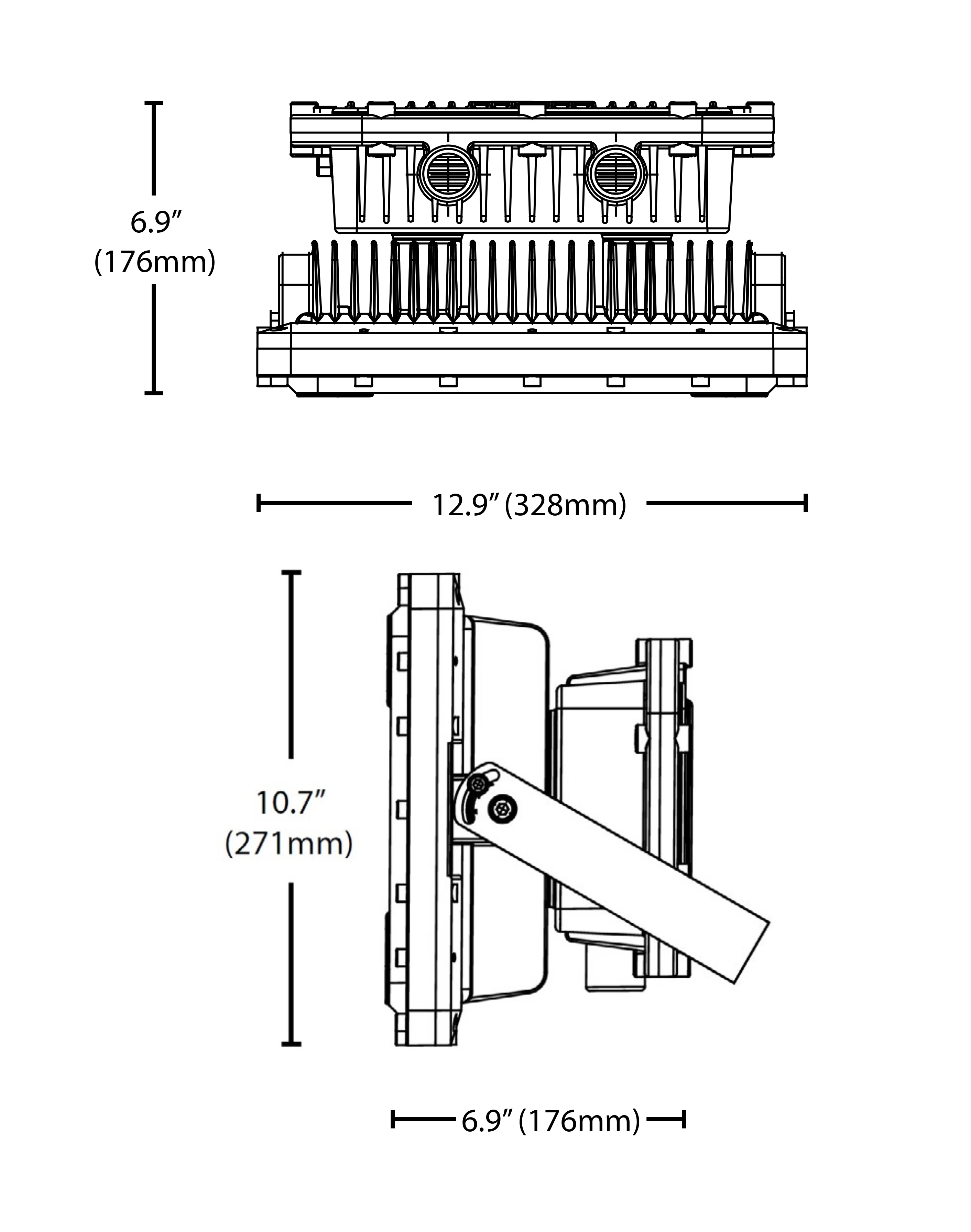 Intrinsically Safe LED Flood Light 100 Watt LED NICOR - XPQ1B100U50GRP Titan schematic line drawing