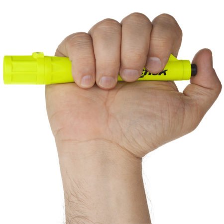Intrinsically Safe Penlight Nightstick XPP-5410G actual size in hand