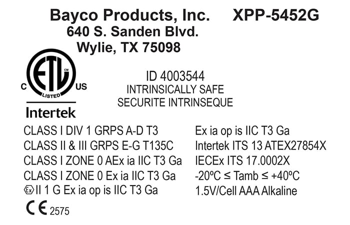 NightStick XPP-5452G safety approvals